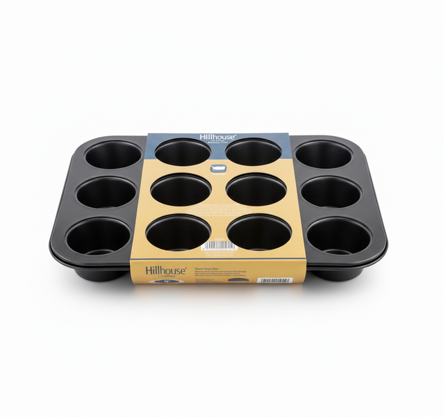 Hillhouse Non-Stick 12 Hole Cupcake Pan for Baking Muffins and Cakes