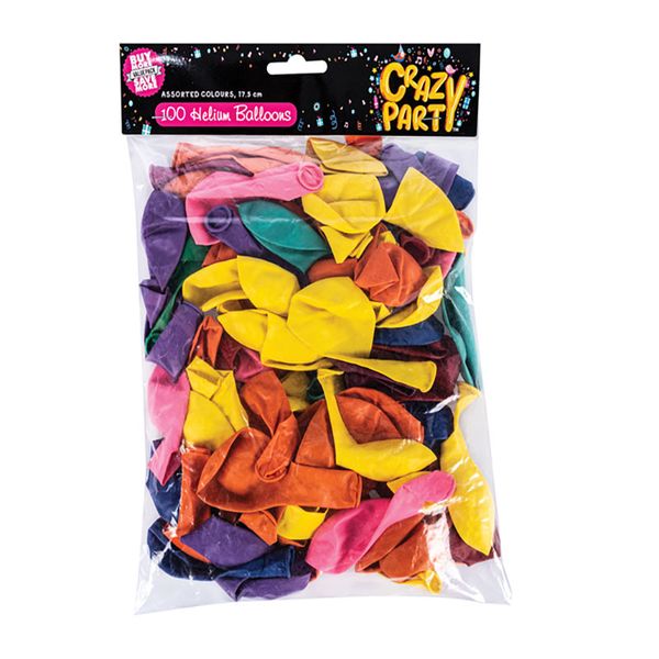 Party Balloons - 100 Piece - Latex - Assorted Colours - 17.5cm - 6 Pack