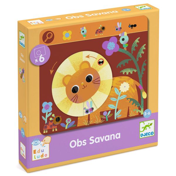 Djeco Game - First Seek-and-Find Spinning Boards Game - Obs Savana