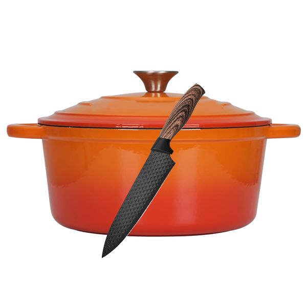 24cm - Enameled Cast Iron Pot with Lid including Carving Knife - 2 Piece Set