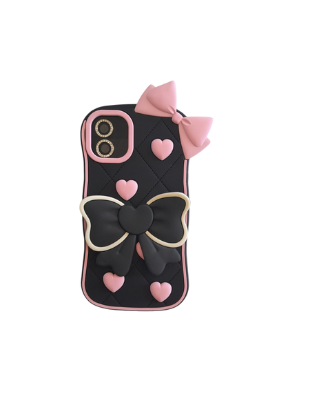 Black &amp;Pink Bow Decor Phone Case Compatible With iPhone 11