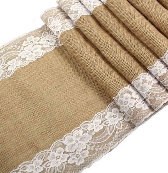 Jute Hessian Table Runner with Lace 30 x 275cm