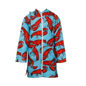 Kids Hooded Beach Towel, Full Zip, Long Sleeves Lobsters