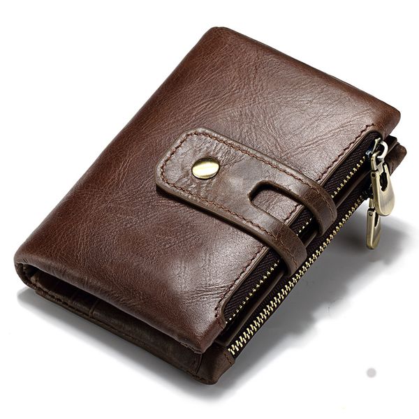 IPSTYLE Wallet RFID Genuine Leather Hasp Zipper Card Holder Coin Purse