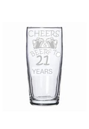 Willy Beer Glass - Etched - 21st Birthday - Cheers &amp; Beers - Set of 2