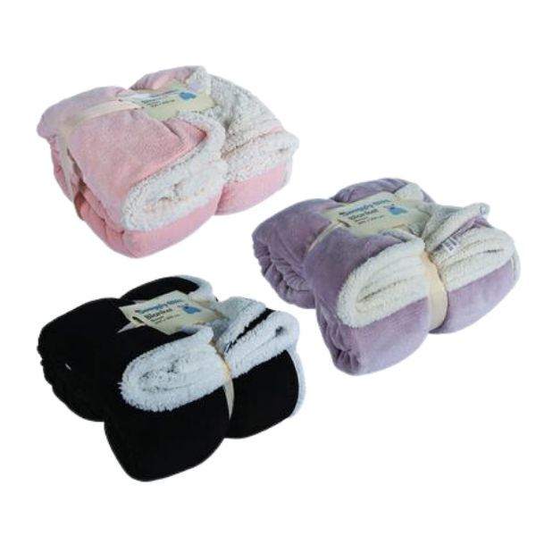 3 Blanket Flannel W/Sherpa 200x200cm Assorted