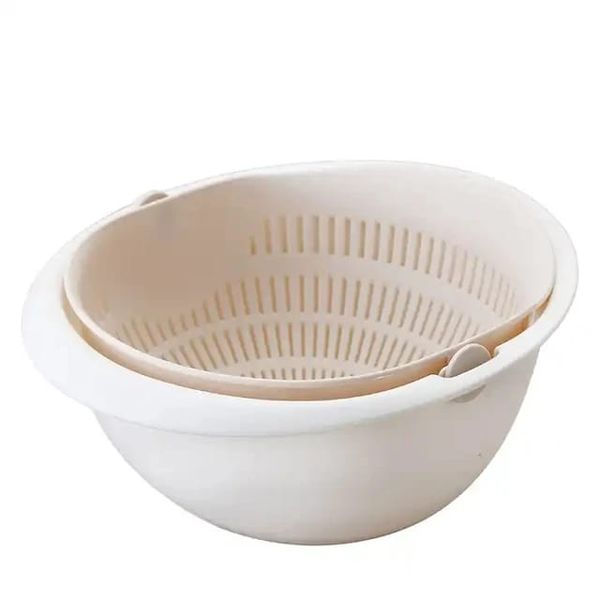 Rotatable Double-layer Plastic Strainer Drain Basket Washing