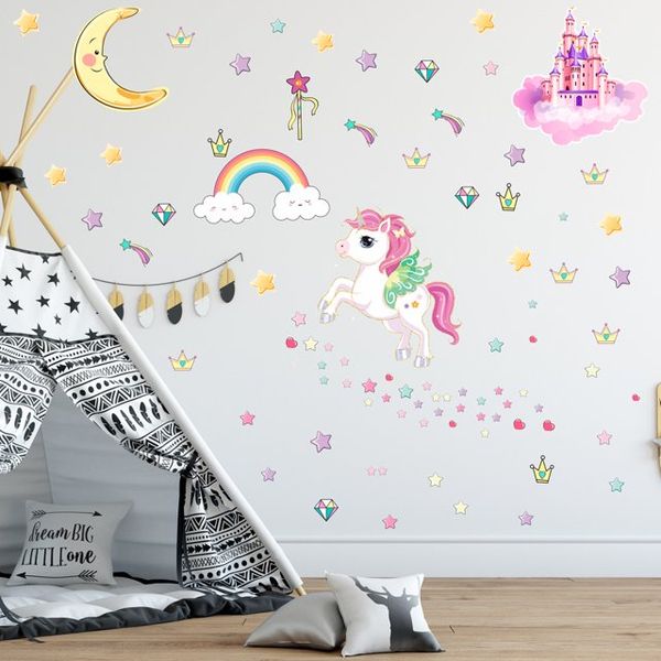 174-Piece Glow-in-the-Dark Unicorn Wall Stickers - Castle, Stars &amp; Moon