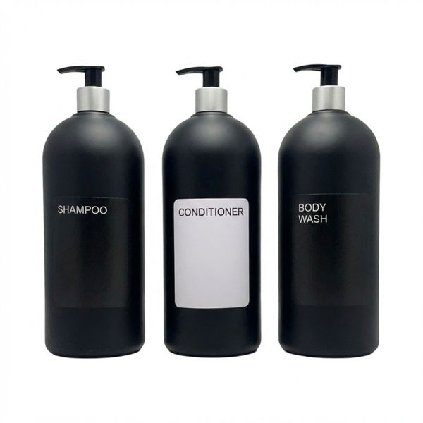Refillable Plastic Shampoo, Conditioner and Body Wash Dispenser - 1L