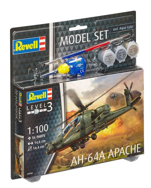 Revell 1/100 AH-64A Apache Model Kit w/paints, Glue and Brush
