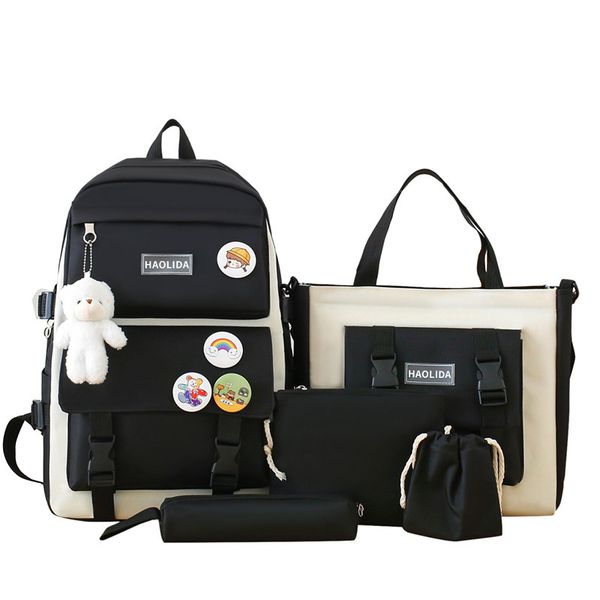 5PCS Set Aesthetic School Bag Cute Bookbag with Badge&amp;Pendant,Shoulder bag