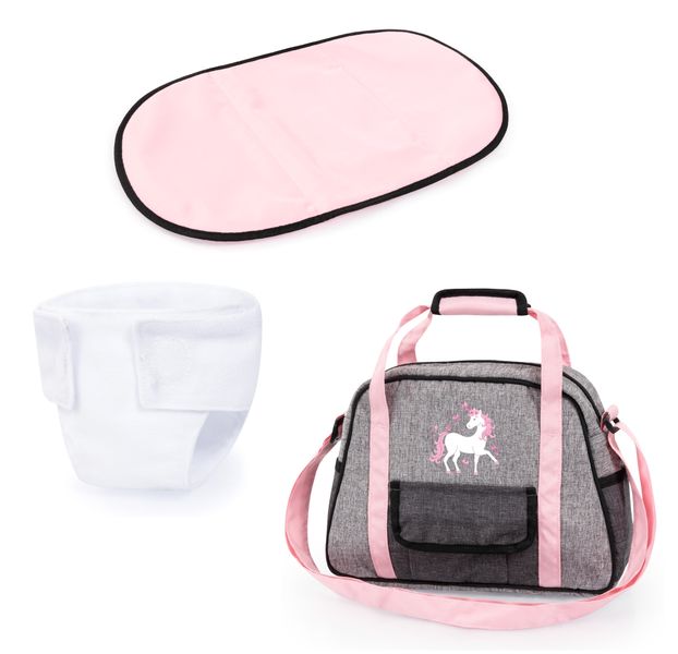 Bayer Dolls Nursery Toy Bag Set (Pink/Grey) Unicorn with accessories