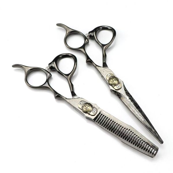 6 Inch Black Tiger Head Stainless Steel Scissors Hair Thinning Tool