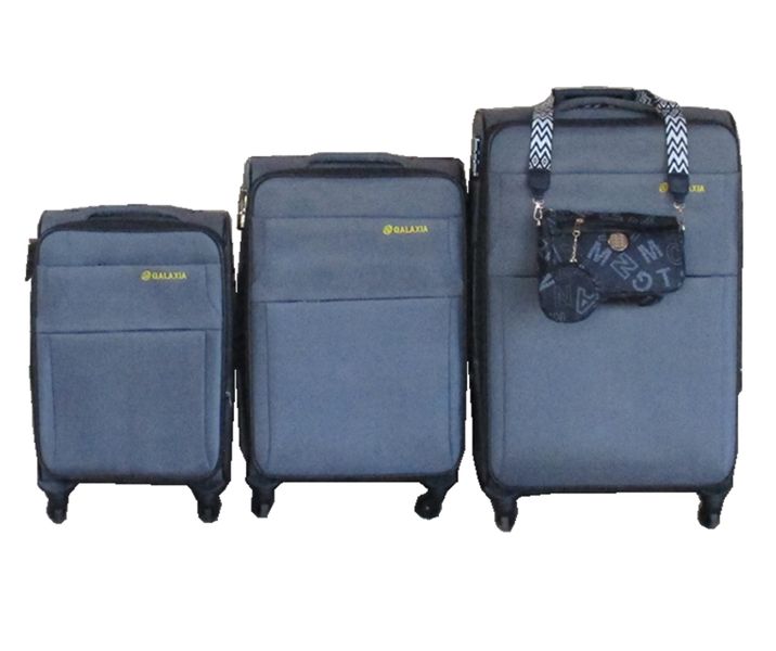 Galaxia 3-Piece Grey Fabric Spinner Luggage Set with Crossbody Side Bag