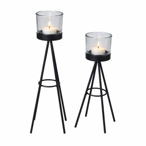 Metal &amp; Glass Candle Holders - Decorative Tealight Set of 2