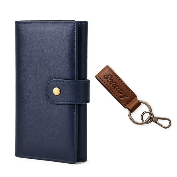 Womens Leather Credit Card Holder Wallet with Leather Key Holder Keychain