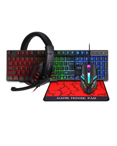 T-WOLF 4 in 1 Gaming Luminous Keyboard Mouse Headset Combo Set with RGB