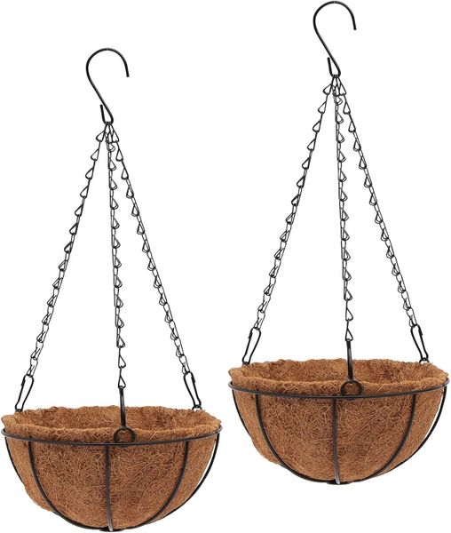 Black Metal Hanging Coir Baskets- Set Of 2