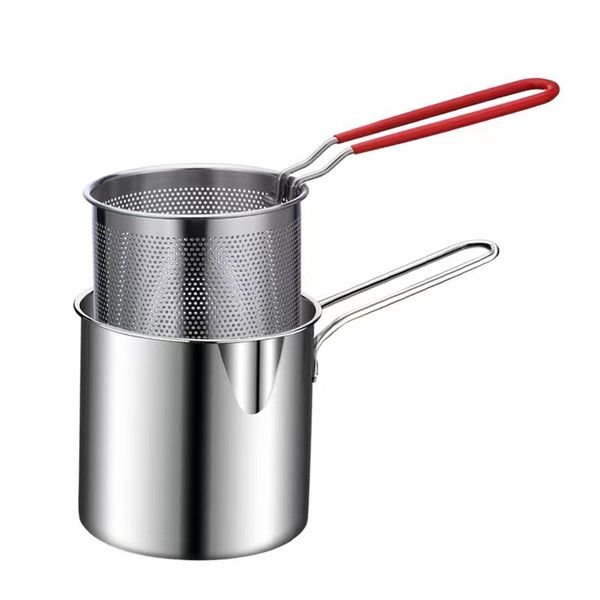304 Stainless Steel Frying Pan, Household Small Oil Pan with Filter Screen