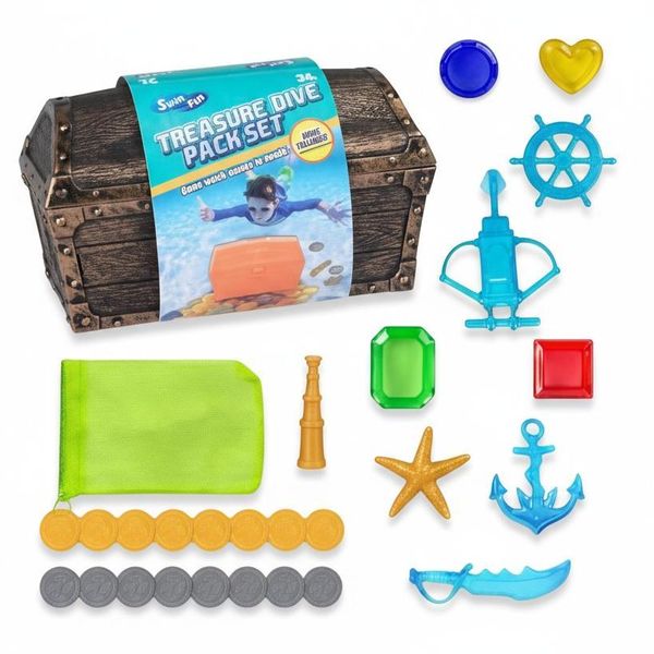 Treasure Chest Pool Dive Set - Coins, Gems &amp; Sinkers for Swim Fun
