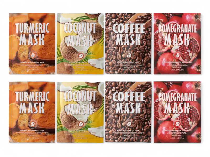Kormesic Turmeric Coconut Pomergranate Coffee Facial Mask Sheets -pack of 8