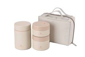 Santeco Korna Food Jar Set With Carry Bag - Cream (420ml/360ml)