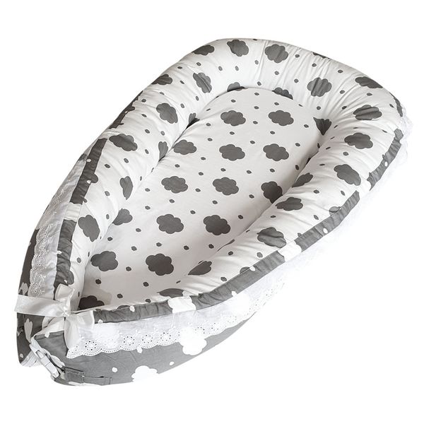 Portable Baby Nest and Co-Sleeper - White with Grey Clouds