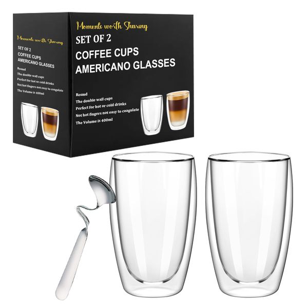 Set of 2 - Double-Walled Coffee,Latte Macchiato,Cappuccino Glasses : 400ml