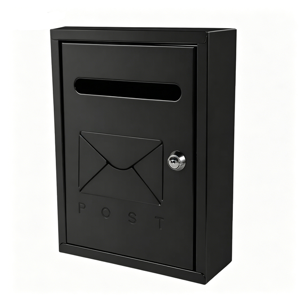 Wall-Mounted Lockable Key Mailbox, 26x20x7.5cm Black Metal Post Letter Box