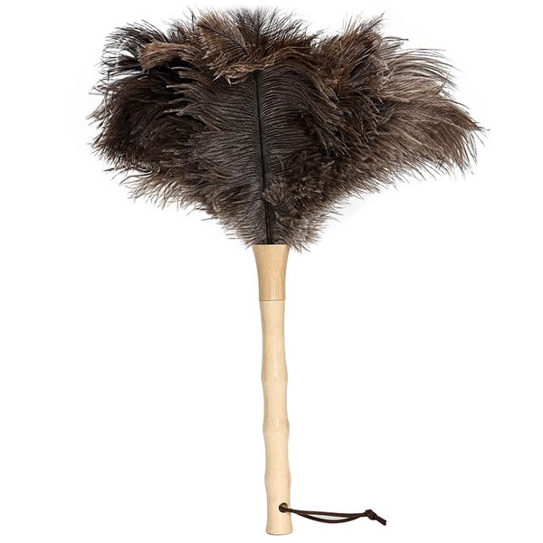 16 Inch Natural Ostrich Feather Duster Wooden Handle Reusable Cleaner