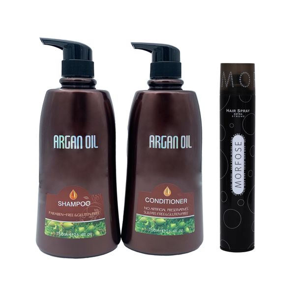 Moroccan Argan Oil Shampoo &amp; Conditoner 750ml + Extra Strong Hair Spray