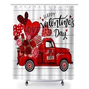 Vintage Truck Heart Shower Curtain with 12 Hooks, 180x180cm Bath Curtain