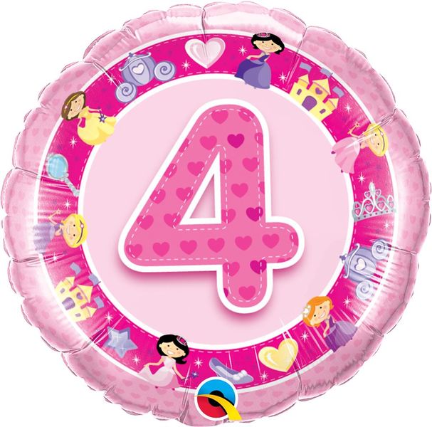 Qualatex 18 Inch Foil Balloon - Age 4 Pink Princess Round 1 Pack