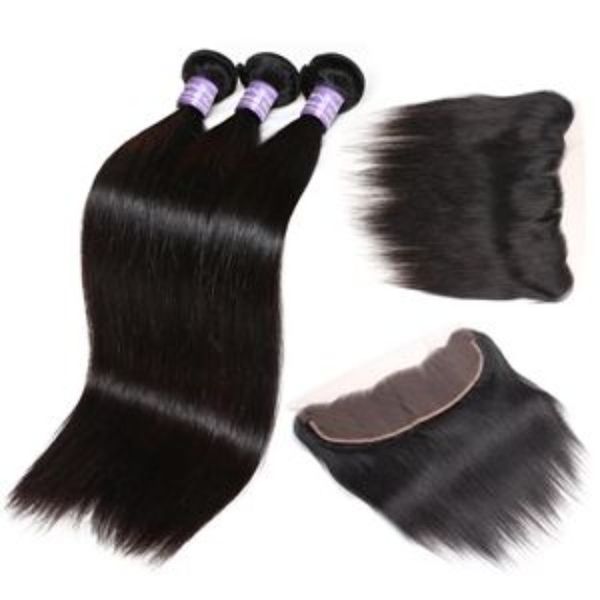 Straight 3 Bundles with Frontal 13x4 Ear to Ear Lace Frontal Brazilian Hair