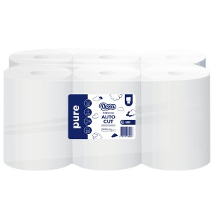 Pure 35gsm Auto-Cut Paper Towel Rolls 150m Single Ply - Pack of 6