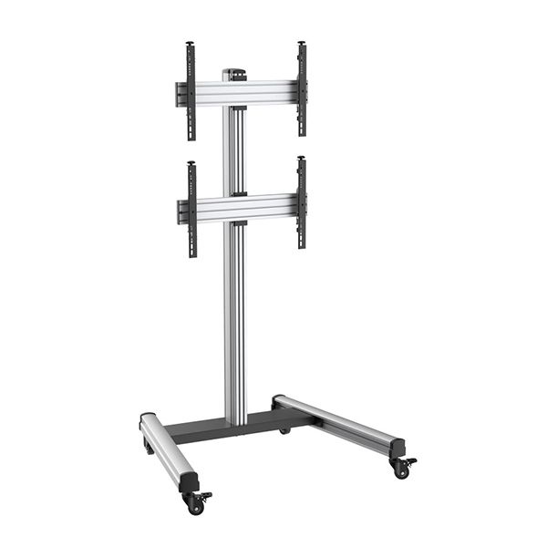 40 - 65" Dual Stacking Screens, Height Adjustable Aluminium Av Trolley