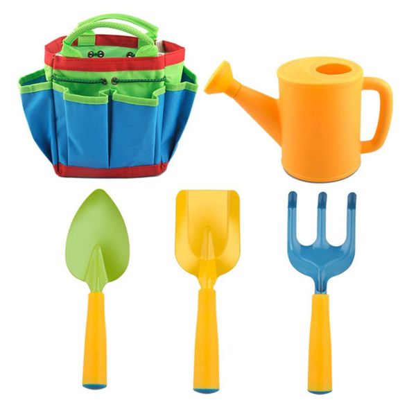 5 Piece Kids Gardening Tool Set-Tote Bag-Watering Can-Trowel-Shovel-Rake