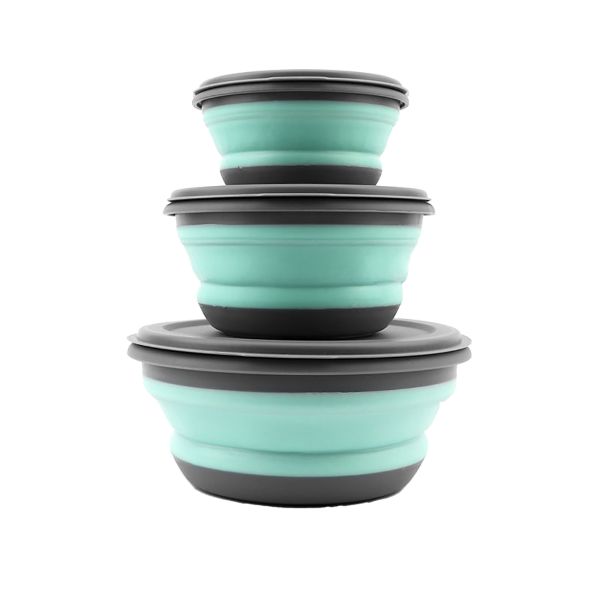 3Piece Collapsible Camping Bowl Sets Portable Silicone Picnic Bowl with Lid