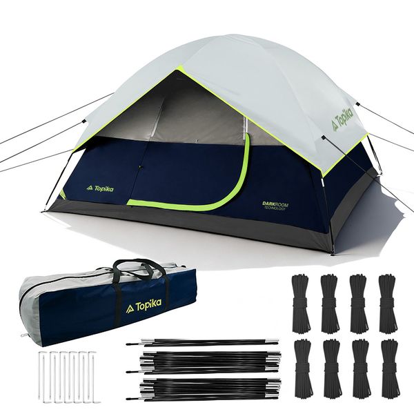 Topika 4-6People Camping Tent Dark Room Waterproof Quick Setup Family Tent