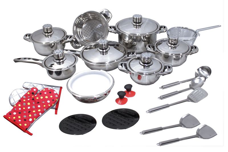afrihome Silver Carbon steel Stainless Steel 27 Piece Cookware Set