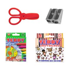 Teddy Skin Tone Crayons, B8 Crayons, 2 Hole Metal Sharpener, Safety Scissor