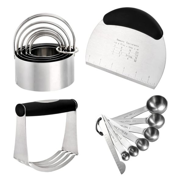 4-in-1 Stainless Steel Biscuit Cutter Set Pastry Scraper and Dough Blender