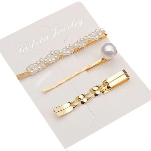 Women Pearl Hair Clip Snap Hair Barrette Stick (3 Pieces) AW