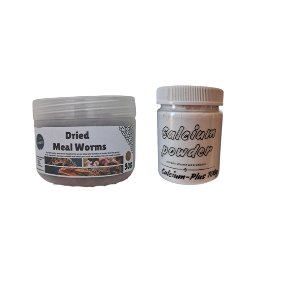 Dried Mealworms 50g with Calcium Powder 100g Bundle