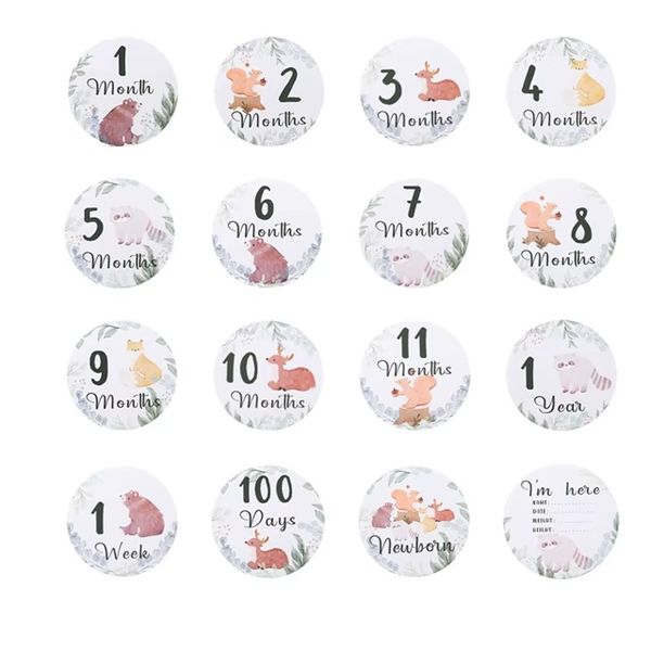 16pcs milestone cards Baby shower gift cute animals forest (NOT WOOD)