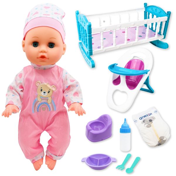 Nursery Baby Doll and Cot Nursery Playset - Pretend Play - Toys for Girls