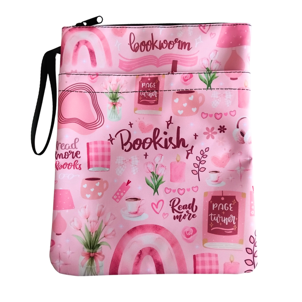 Waterproof Book Sleeve Pouch - Blush Bookworm Design