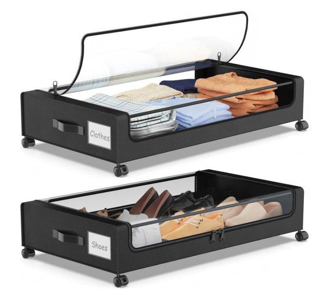 2-Pack Under Bed Storage with Wheels, Storage Containers With Lid