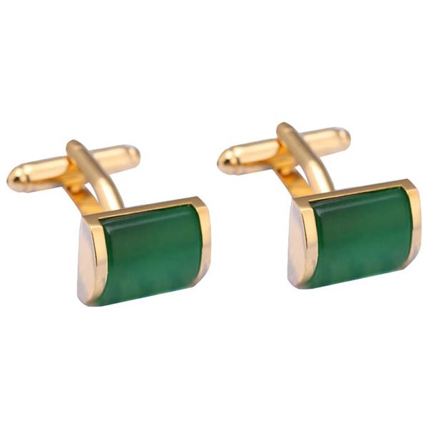 Green Cat's Eye Stone Cufflinks, Gold-Tone Brass