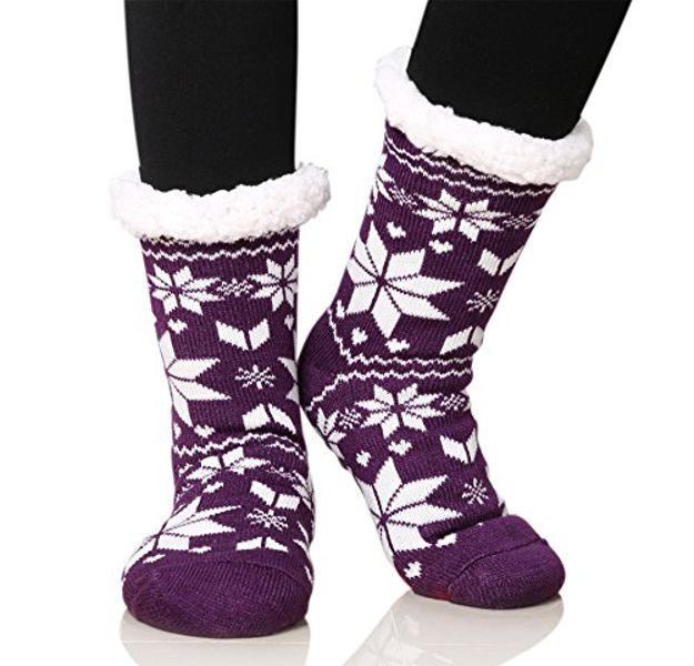 tagmi purple Women's Fleece Lining Fuzzy Soft Warm Winter Slipper Socks